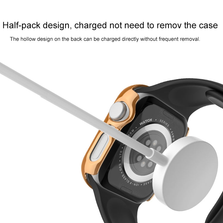 For Apple Watch Series 9 / 8 / 7 41mm Plating Row Diamond Hollow PC Watch Case(Rose Gold)