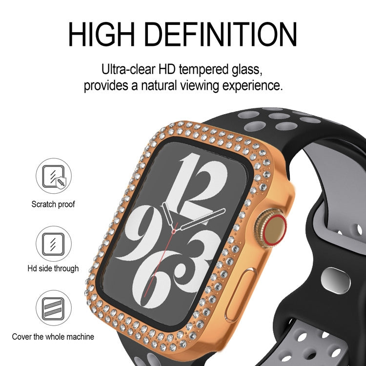 For Apple Watch Series 9 / 8 / 7 41mm Plating Dual-Row Diamond PC Watch Case with Film(Black)