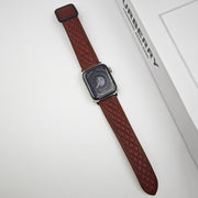 For Apple Watch Series 2 42mm Rhombus Pattern Magnetic Square Buckle Leather Watch Band(Red)