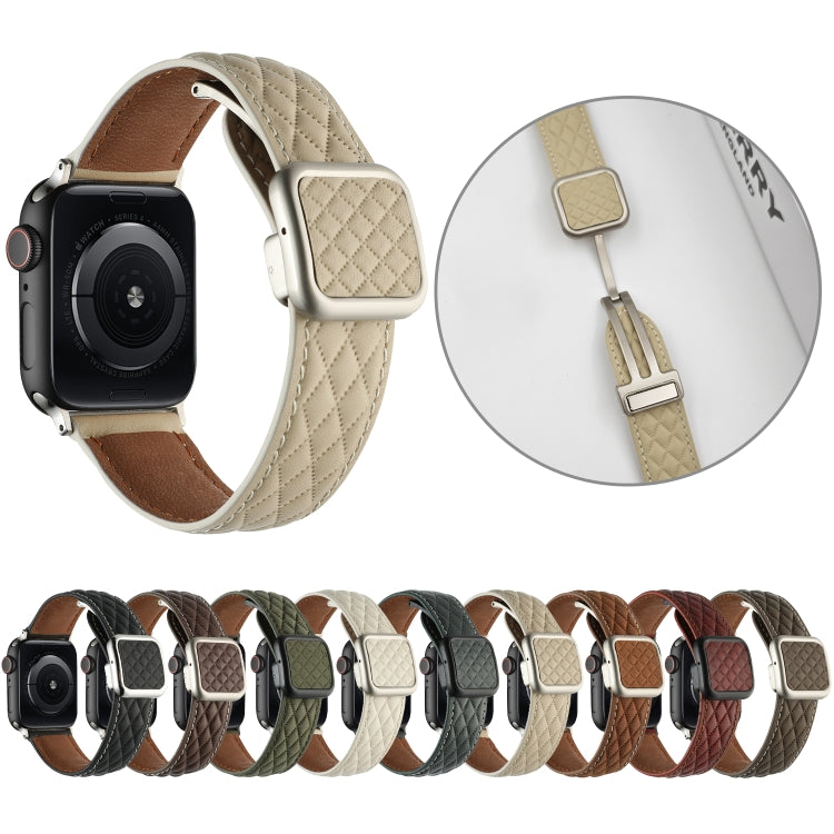 For Apple Watch SE 2022 40mm Rhombus Pattern Magnetic Square Buckle Leather Watch Band(Black)