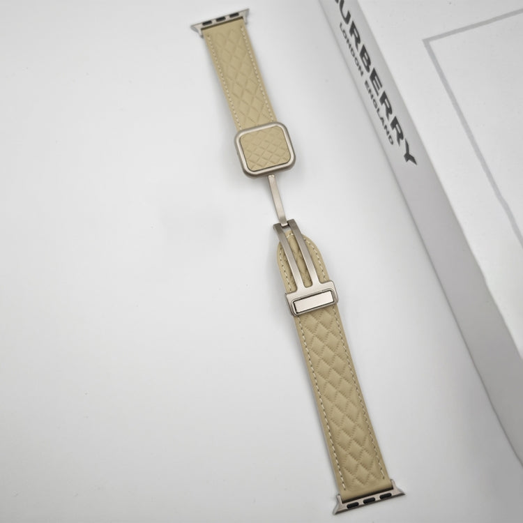 For Apple Watch Series 2 42mm Rhombus Pattern Magnetic Square Buckle Leather Watch Band(Red)