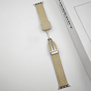 For Apple Watch Series 2 42mm Rhombus Pattern Magnetic Square Buckle Leather Watch Band(Red)