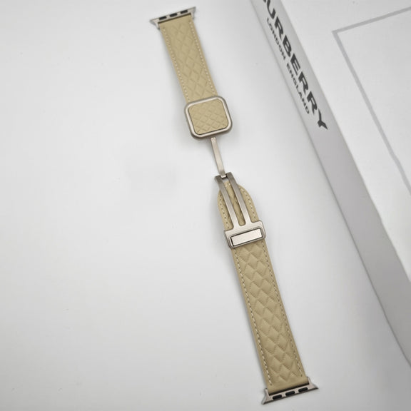 For Apple Watch Series 3 42mm Rhombus Pattern Magnetic Square Buckle Leather Watch Band(Red)