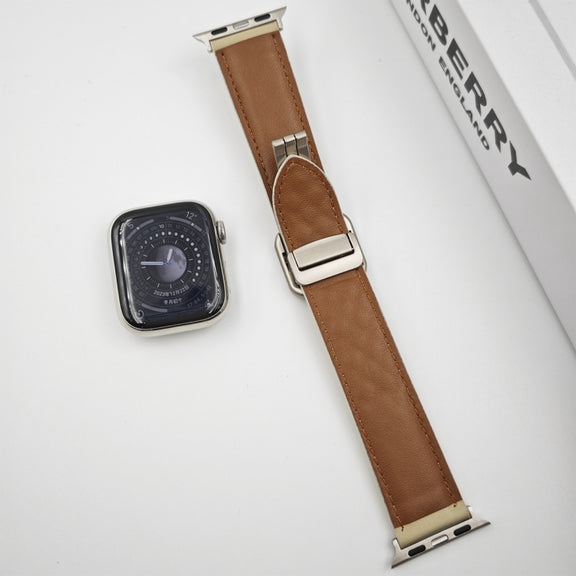 For Apple Watch Series 2 42mm Rhombus Pattern Magnetic Square Buckle Leather Watch Band(Red)