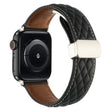 For Apple Watch Series 7 45mm Rhombus Pattern Magnetic Folding Buckle Leather Watch Band(Black) - free shipping - PMC TechLife - Order now!