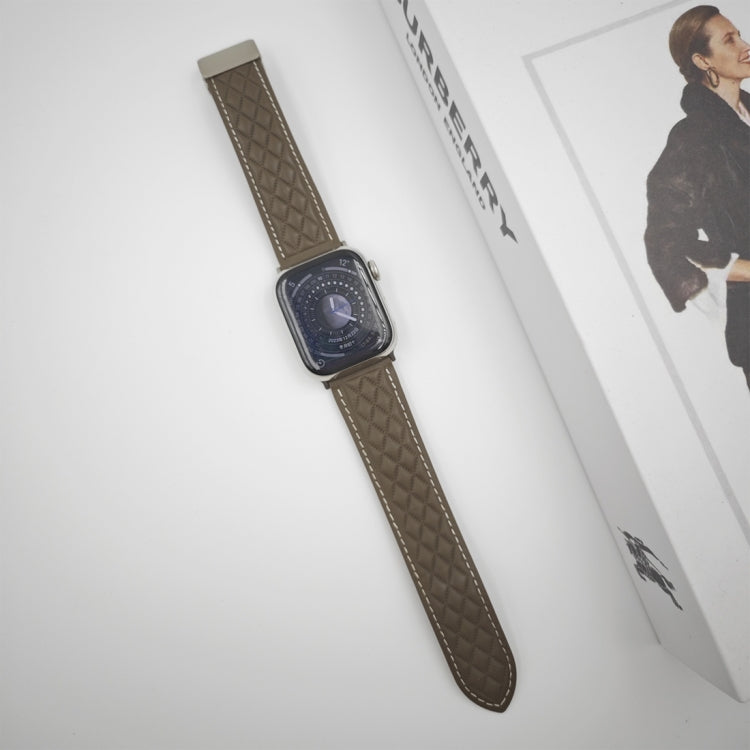 For Apple Watch Series 2 38mm Rhombus Pattern Magnetic Folding Buckle Leather Watch Band(Brown)