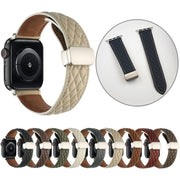 For Apple Watch Ultra 49mm Rhombus Pattern Magnetic Folding Buckle Leather Watch Band(Brown)
