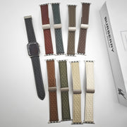 For Apple Watch Series 7 41mm Rhombus Pattern Magnetic Folding Buckle Leather Watch Band(Brown)