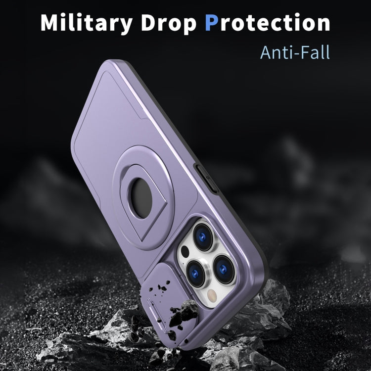 For iPhone 15 Pro Camshield MagSafe Ring Holder Armor Phone Case(Purple)