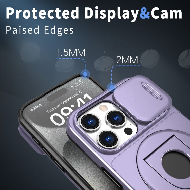 For iPhone 15 Pro Camshield MagSafe Ring Holder Armor Phone Case(Purple)