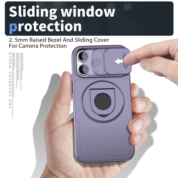 For iPhone 15 Pro Camshield MagSafe Ring Holder Armor Phone Case(Purple)