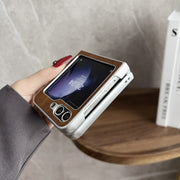 For Samsung Galaxy Z Flip5 Skin Feel Leather Texture MagSafe Pearlescent Paint Shockproof Phone Case(Brown)