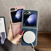 For Samsung Galaxy Z Flip5 Skin Feel Leather Texture MagSafe Pearlescent Paint Shockproof Phone Case(Brown)