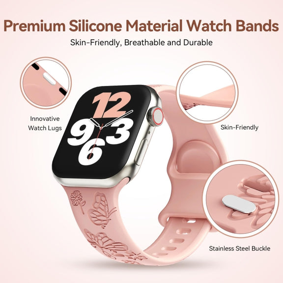For Apple Watch Ultra 49mm Butterfly Flower Embossed Silicone Watch Band(Retro Rose)