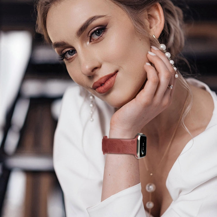 For Apple Watch Ultra 49mm Butterfly Flower Embossed Silicone Watch Band(Brick Red)