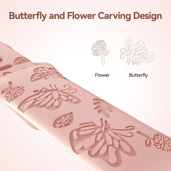 For Apple Watch Series 7 45mm Butterfly Flower Embossed Silicone Watch Band(Retro Rose)
