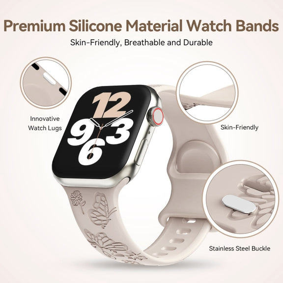 For Apple Watch Series 4 44mm Butterfly Flower Embossed Silicone Watch Band(Starlight)