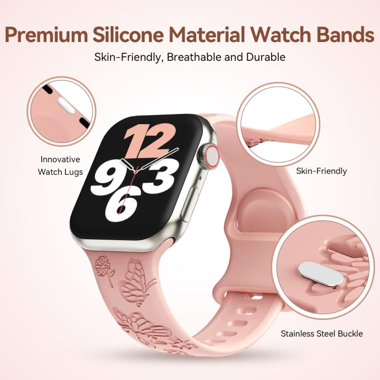 For Apple Watch Series 2 38mm Butterfly Flower Embossed Silicone Watch Band(Retro Rose)
