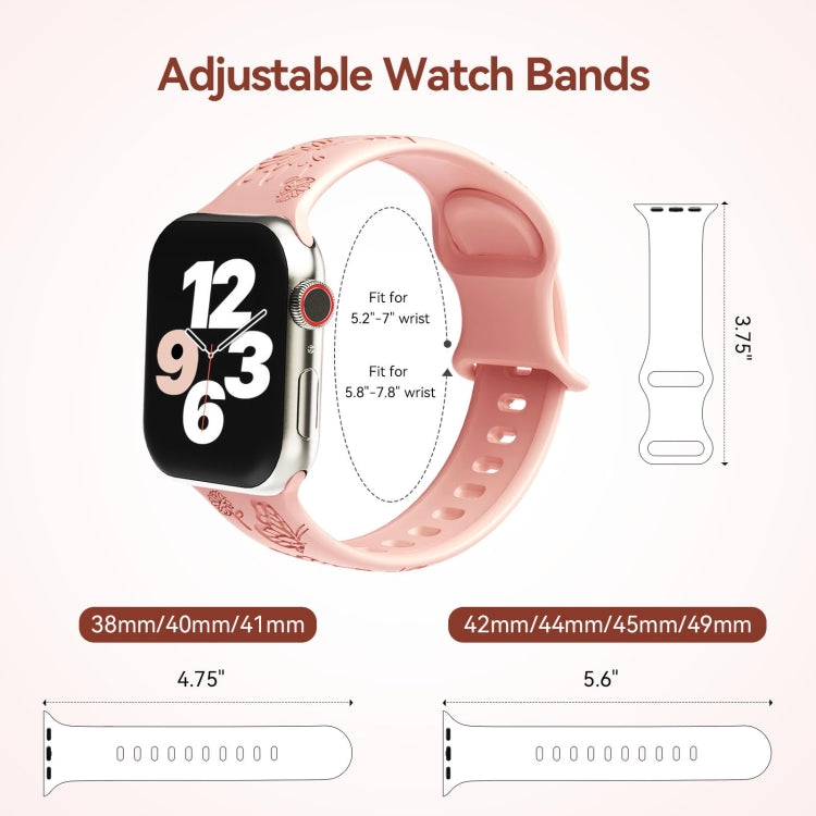 For Apple Watch 42mm Butterfly Flower Embossed Silicone Watch Band(Retro Rose)