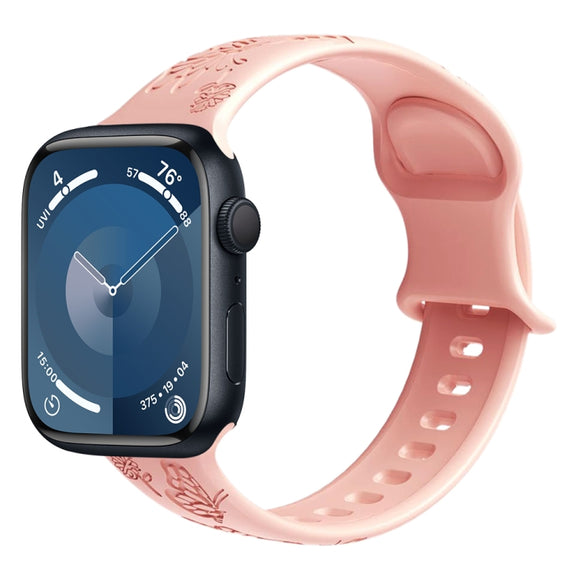 For Apple Watch 42mm Butterfly Flower Embossed Silicone Watch Band(Retro Rose)