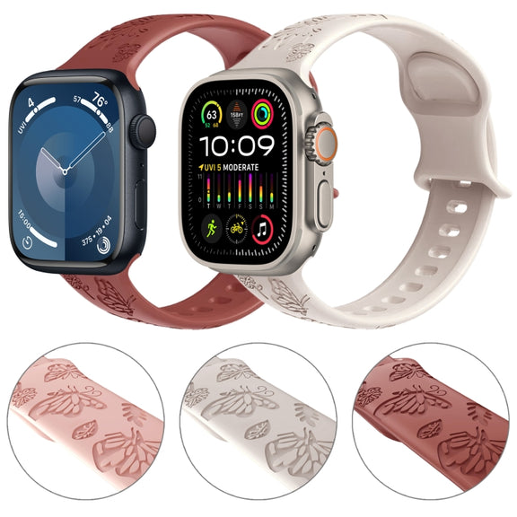 For Apple Watch Ultra 49mm Butterfly Flower Embossed Silicone Watch Band(Retro Rose)