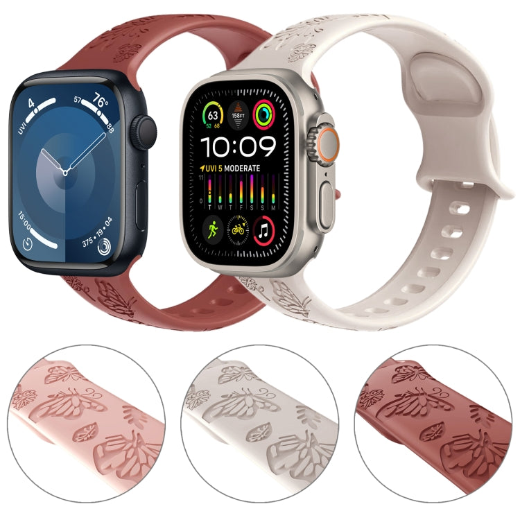 For Apple Watch Series 5 40mm Butterfly Flower Embossed Silicone Watch Band(Starlight)
