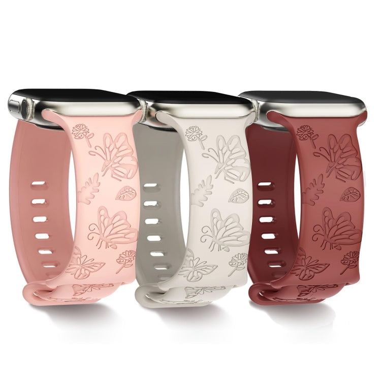 For Apple Watch Series 5 40mm Butterfly Flower Embossed Silicone Watch Band(Starlight)