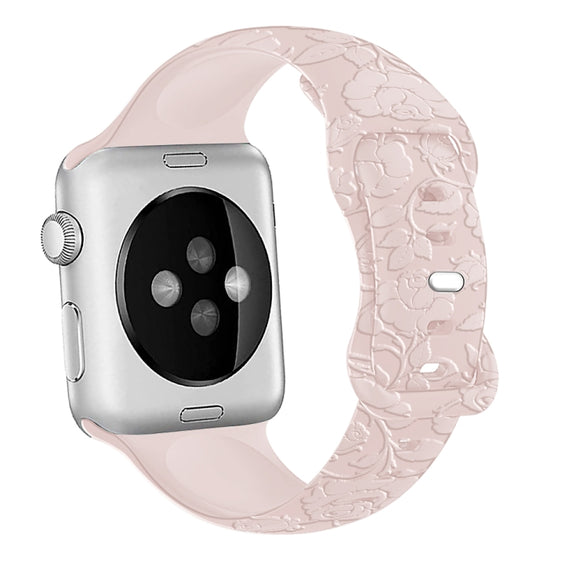 For Apple Watch SE 40mm Rose Embossed Silicone Watch Band(Pink)