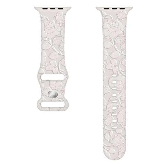 For Apple Watch SE 44mm Rose Embossed Silicone Watch Band(Starlight)