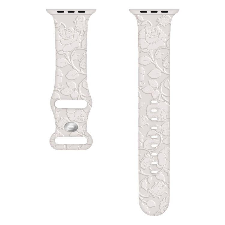 For Apple Watch SE 44mm Rose Embossed Silicone Watch Band(Starlight)