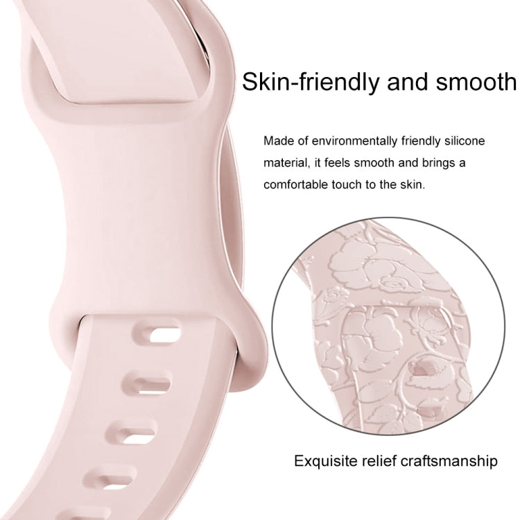 For Apple Watch 42mm Rose Embossed Silicone Watch Band(Pink)