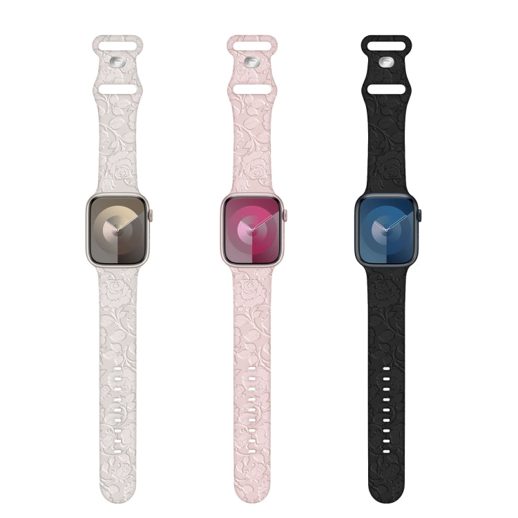 For Apple Watch SE 40mm Rose Embossed Silicone Watch Band(Black)