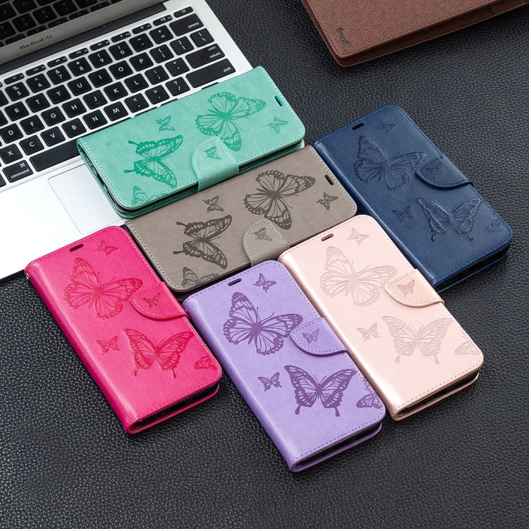 For Xiaomi Redmi 9C Two Butterflies Embossing Pattern Horizontal Flip Leather Case with Holder & Card Slot & Wallet & Lanyard(Grey)