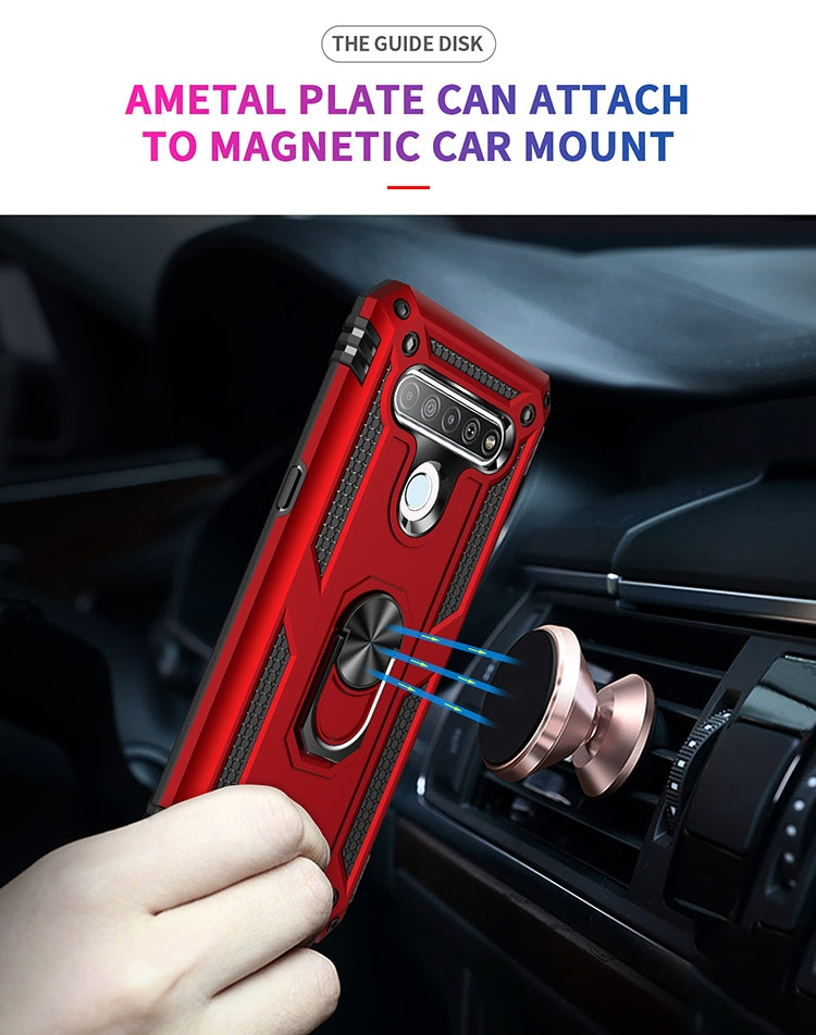 For LG K61 Shockproof TPU + PC Protective Case with 360 Degree Rotating Holder(Silver)