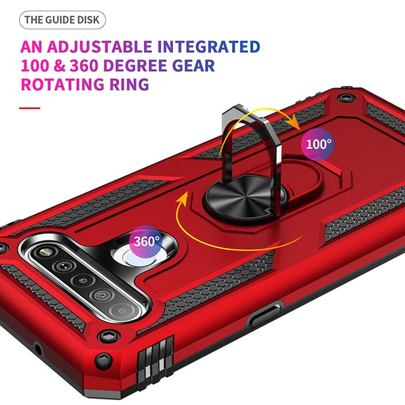 For LG K61 Shockproof TPU + PC Protective Case with 360 Degree Rotating Holder(Silver)
