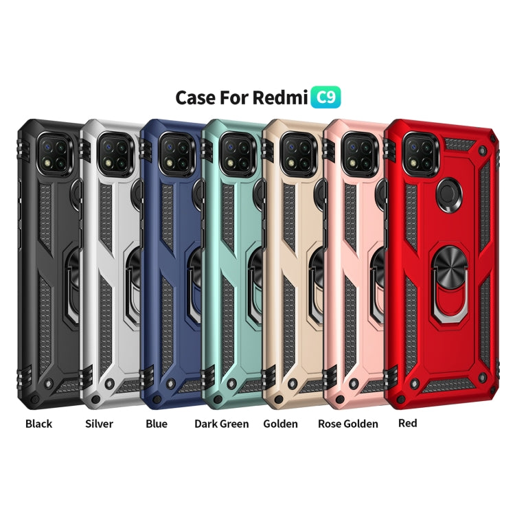 For Xiaomi Redmi 9C Shockproof TPU + PC Protective Case with 360 Degree Rotating Holder(Gold)