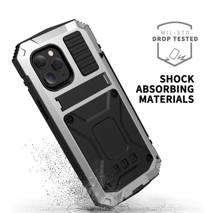 For iPhone 12 / 12 Pro R-JUST Shockproof Water-resistant Dust-proof Metal + Silicone Protective Case with Holder(Silver)