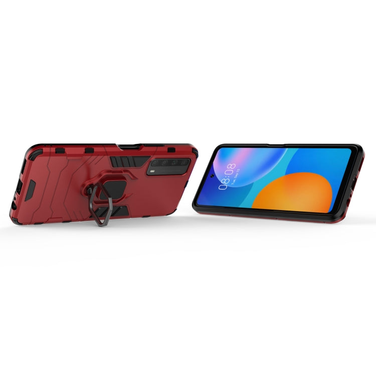 For Huawei P Smart (2021) PC + TPU Shockproof Protective Case with Magnetic Ring Holder(Red)