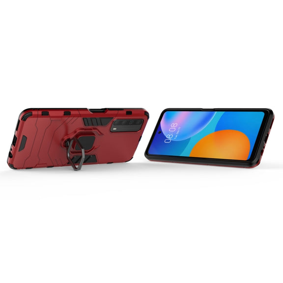 For Huawei P Smart (2021) PC + TPU Shockproof Protective Case with Magnetic Ring Holder(Red)
