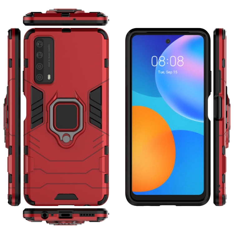 For Huawei P Smart (2021) PC + TPU Shockproof Protective Case with Magnetic Ring Holder(Red)