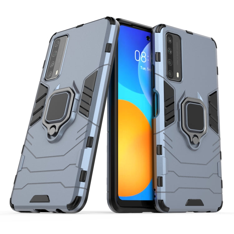 For Huawei P Smart (2021) PC + TPU Shockproof Protective Case with Magnetic Ring Holder(Blue)