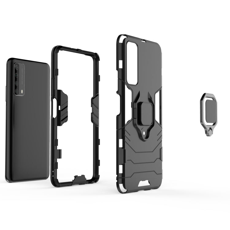 For Huawei P Smart (2021) PC + TPU Shockproof Protective Case with Magnetic Ring Holder(Blue)
