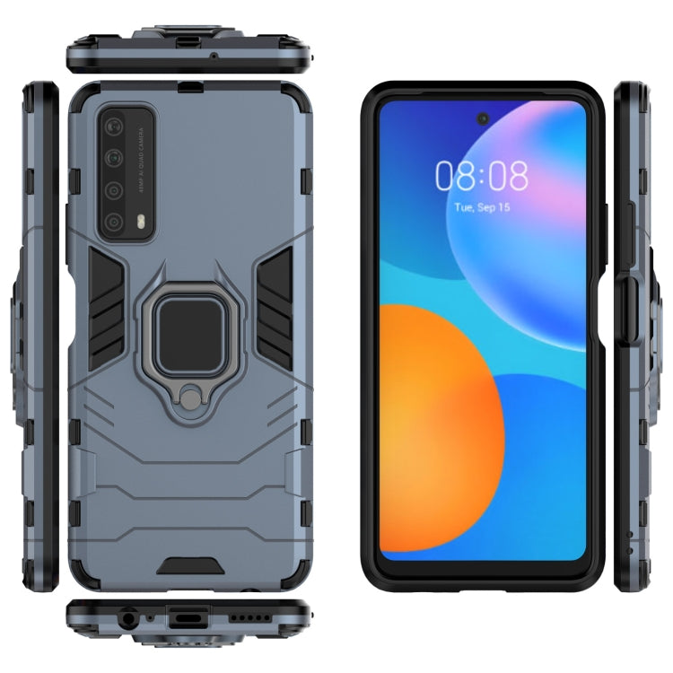 For Huawei P Smart (2021) PC + TPU Shockproof Protective Case with Magnetic Ring Holder(Blue)
