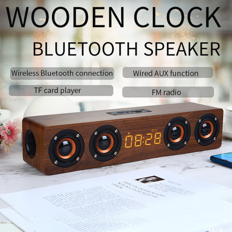 W8C Wooden Clock Subwoofer Bluetooth Speaker, Support TF Card & U Disk & 3.5mm AUX(Brown Wood)