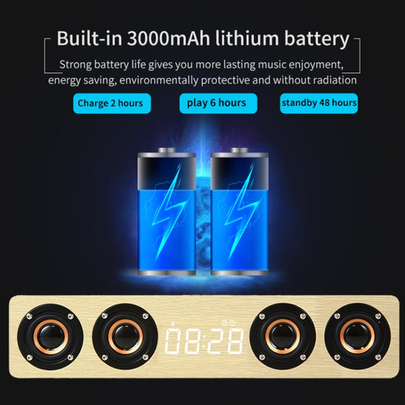 W8C Wooden Clock Subwoofer Bluetooth Speaker, Support TF Card & U Disk & 3.5mm AUX(Brown Wood)