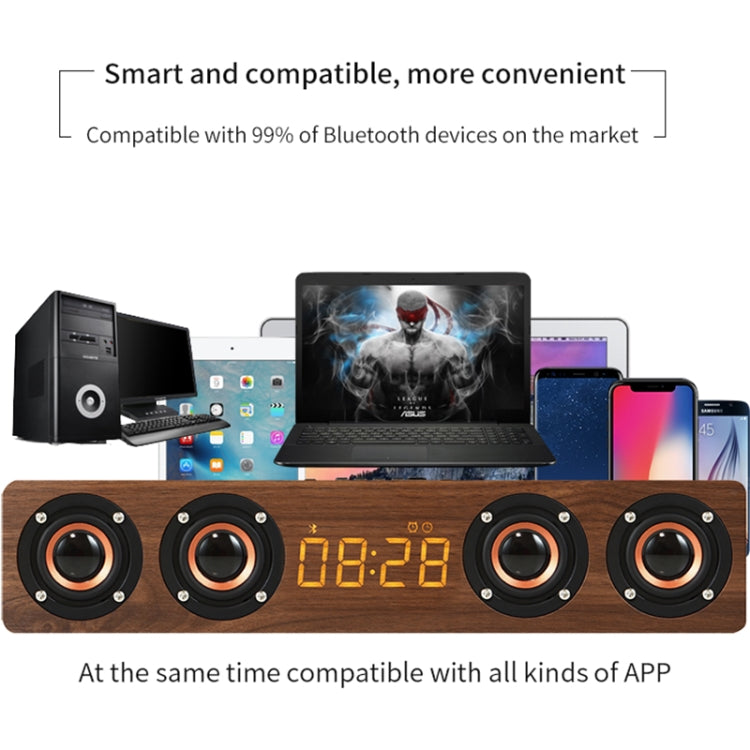 W8C Wooden Clock Subwoofer Bluetooth Speaker, Support TF Card & U Disk & 3.5mm AUX(Brown Wood)