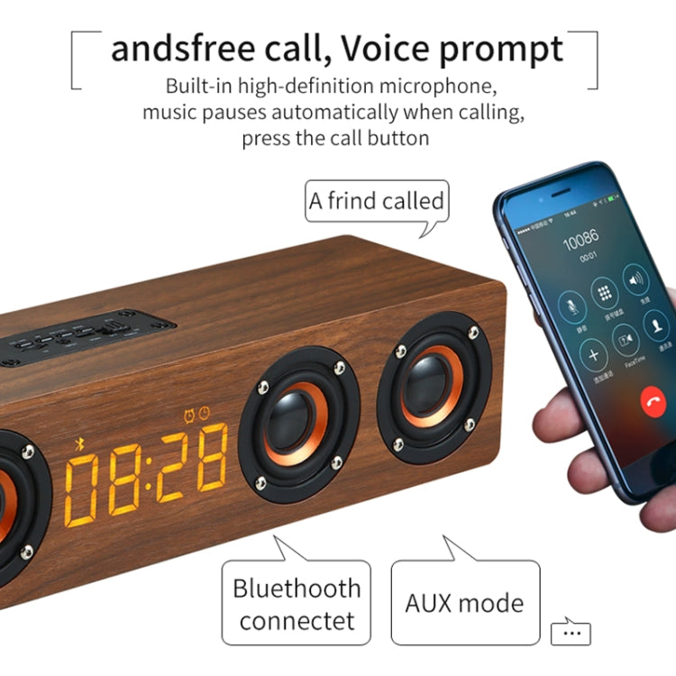 W8C Wooden Clock Subwoofer Bluetooth Speaker, Support TF Card & U Disk & 3.5mm AUX(Brown Wood)