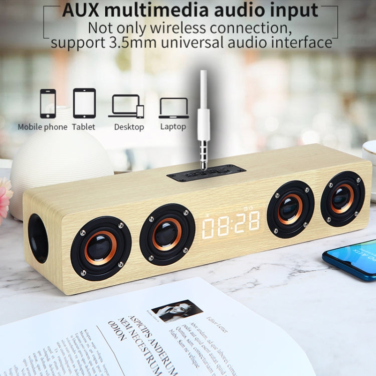 W8C Wooden Clock Subwoofer Bluetooth Speaker, Support TF Card & U Disk & 3.5mm AUX(Brown Wood)