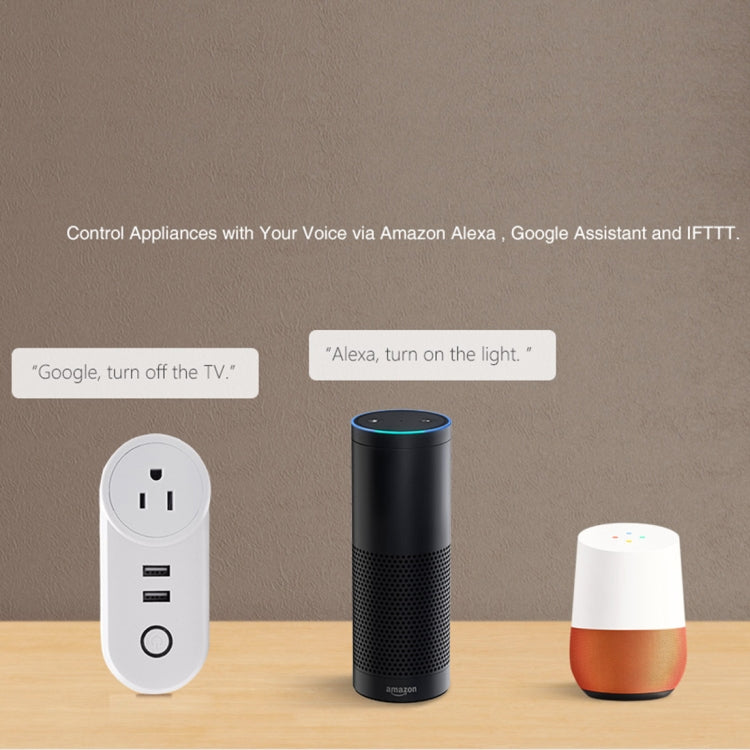 SA-002 2 USB Ports + 1 UK Socket WiFi Smart Power Plug Socket, Compatible with Alexa and Google Home, AC 110V-230V, UK Plug