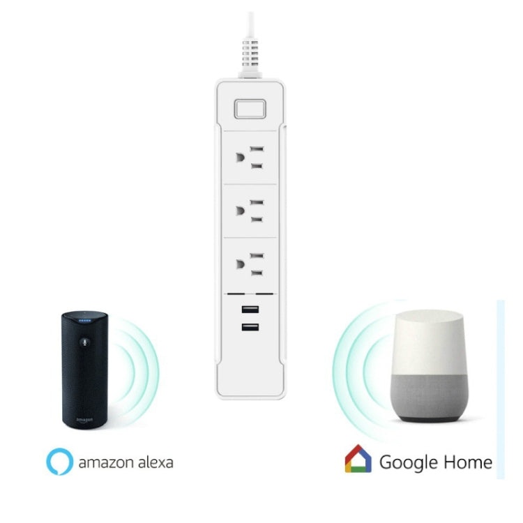 C198A 2 USB Ports + 3 US Sockets WiFi Smart Power Plug Socket, Compatible with Alexa and Google Home, AC 110V-240V, US Plug(White)